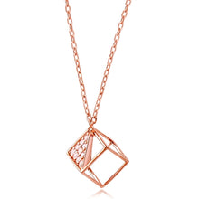 Load image into Gallery viewer, Silver Cube Necklace Rose Plated with CZ
