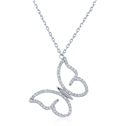 Silver Butterfly Necklace with CZ