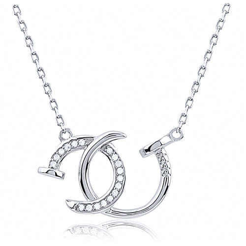 Silver Double Nail Necklace with CZ