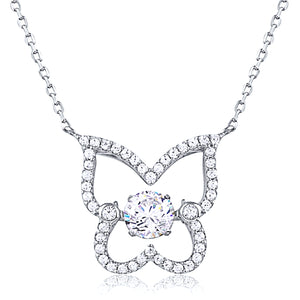 Silver Butterfly Necklace with Dancing CZ in the Center and CZ