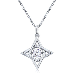 Silver Necklace with CZ and Dancing CZ Center Stone