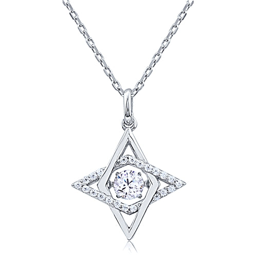 Silver Necklace with CZ and Dancing CZ Center Stone