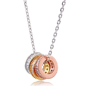 Silver Circle Necklace Tricolor with CZ