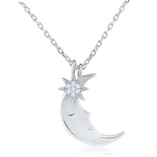 Load image into Gallery viewer, Silver Moon and Star Necklace with CZ
