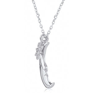 Silver Moon and Star Necklace with CZ