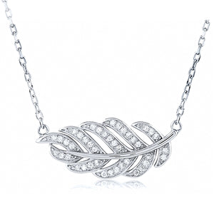 Silver Leaf Necklace with CZ