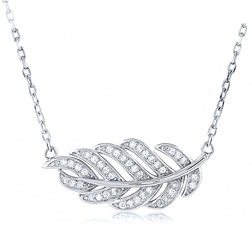 Silver Leaf Necklace with CZ