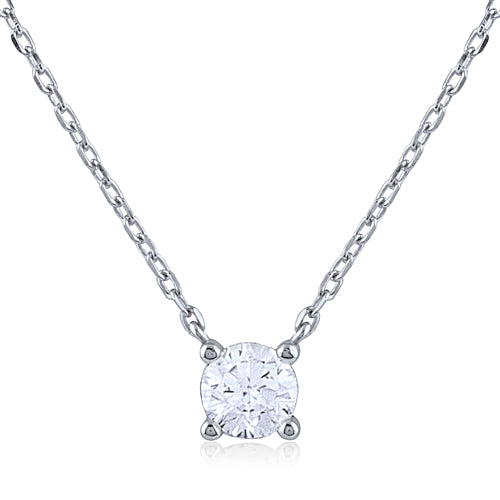 Silver Solitaire Necklace with White CZ