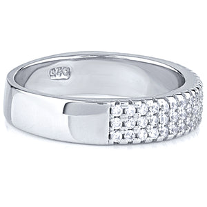 Silver Wedding Band Ring with CZ