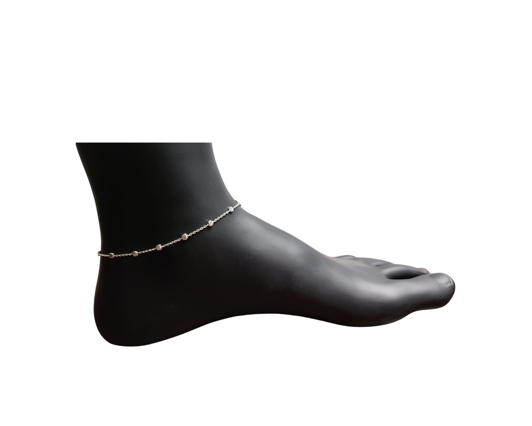 Sterling Silver Diamond Cut Bead Anklet